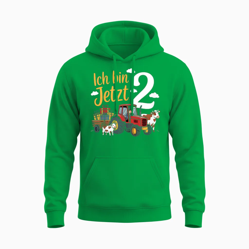 Ich Bin Jetzt 2 Traktor Bauernhof 2. Geburtstag Junge Unisex Hoodie in Irish Green