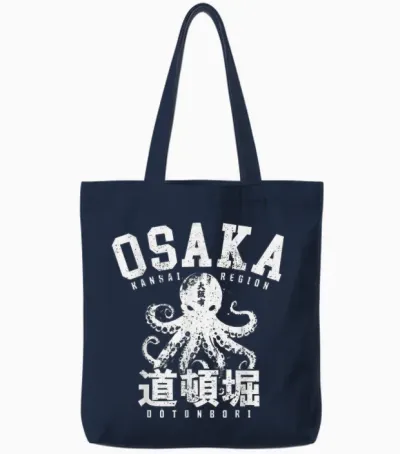 Osaka Japan Takoyaki Dotonbori Octopus Graphic Japanese Tote Bags - Navy