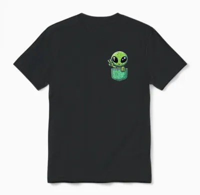 Cute Little Alien in Pocket Universe Ufo Baby Monster Unisex T-Shirt - Black