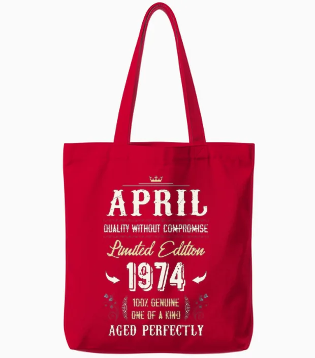 April 1974 Vintage Birthday Present Tote Bags in Red