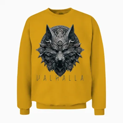 Valhalla Odin Runes Norse Wolf Mask Viking Compass Man Woman Unisex Sweatshirt - Gold