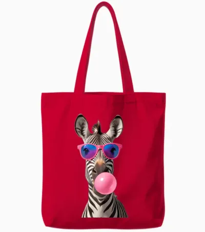 #snirt Funny Zebra Bubblegum Bubble Pink Sunglasses T-Shirt, Black Tote Bags - Red