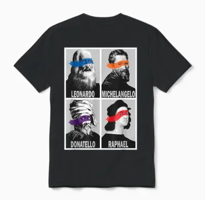 Renaissance Ninja Artists Poster Style Pop Art Unisex T-Shirt - Black
