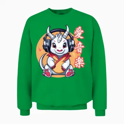 Japanese Music Dragon Unisex Sweatshirt - Irish Green