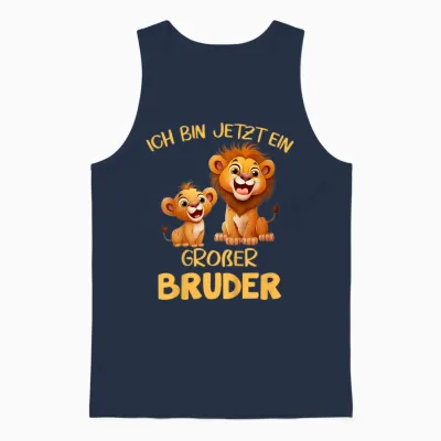 Children's T-Shirt with German Text "ich Bin Jetzt Ein Großer Bruder Löwen" Motif, Black Unisex Tank Top - Navy