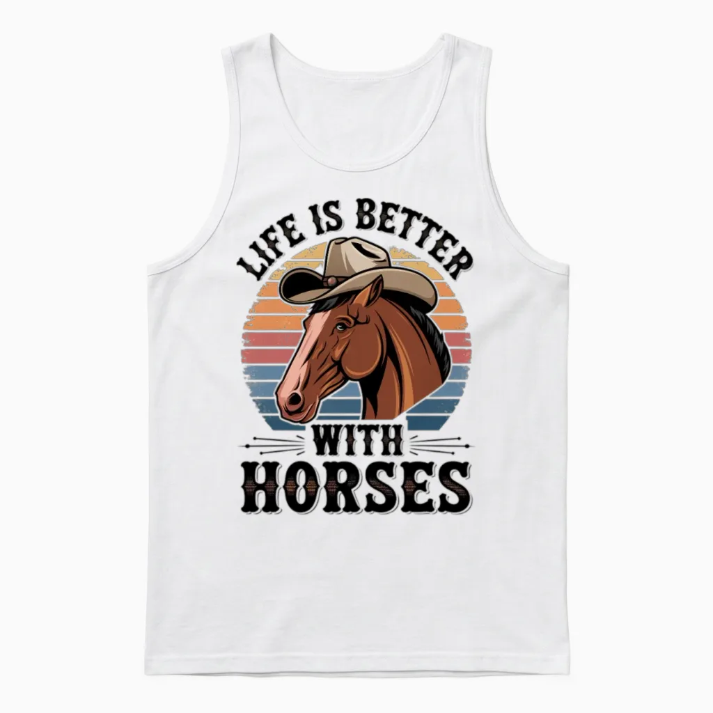 Life Is Better with Horses, Retro Horse Lover Unisex Tank Top in White