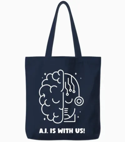 A I Is with Us Artificial Intelligence Tote Bags - Navy
