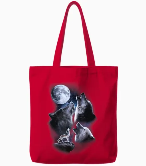 Howling Wolves in the Full Moon Moonlight with Starry Sky Tote Bags - Red