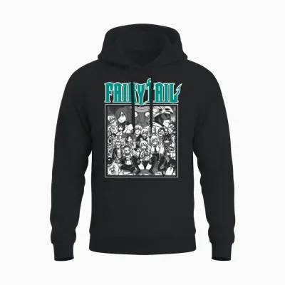 Fairy Tail Manga Black and White Group Shot Anime Unisex Hoodie - Black