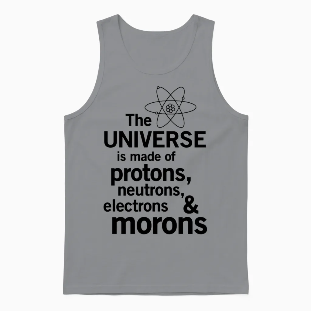 Universe Is Made of Protons, Neutrons and Morons Unisex Tank Top in Sport Grey