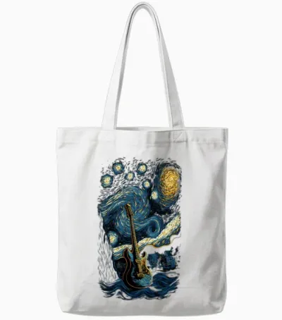 Starry Guitar Guitarist Rock Concert Festival Tote Bags - White