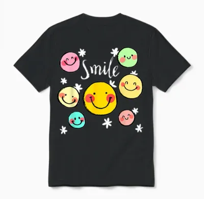 Cool Silhouette Happy Smile Face Illustration Graphic Design T-Shirt, Black, S Unisex T-Shirt - Black