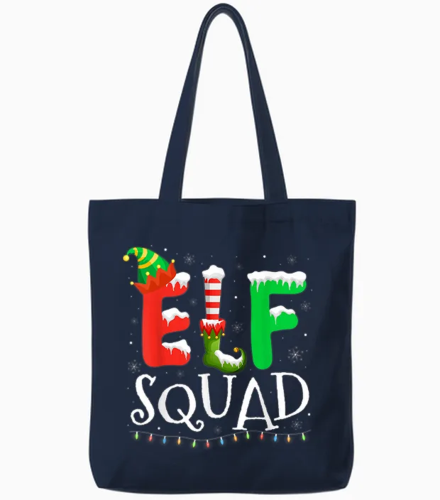 Elf Family Christmas Matching Pajamas Xmas Elf Squad Tote Bags in Navy