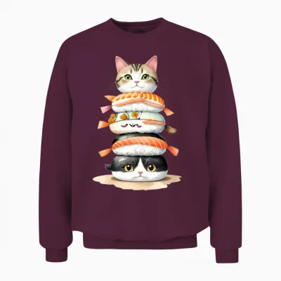 Kawaii Sushi Cats Unisex Sweatshirt - Maroon