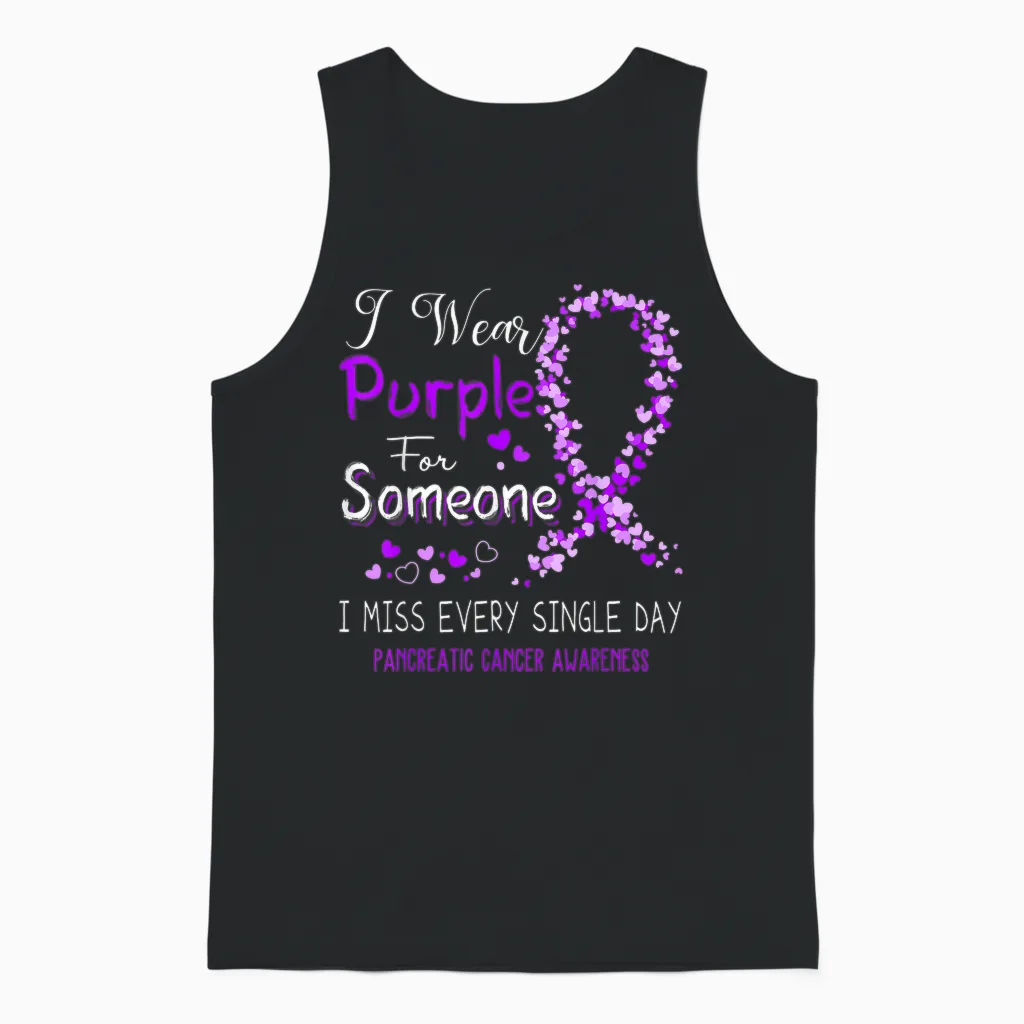 I Wear Purple for Someone Pancreatic Cancer Awareness Unisex Tank Top in Black