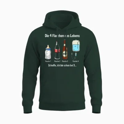 T-Shirt with German Text "die 4 Flaschen Des Leben" [german Language] Funny Party, Black Unisex Hoodie - Forest