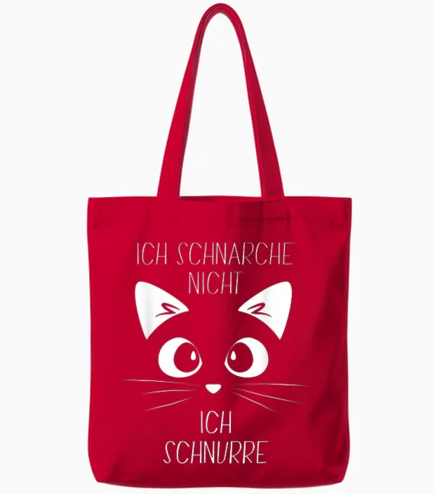 Sleep Shirt with German Text "ich Schnarche Nicht, Ich Schnurre" Cat T-Shirt, Black Tote Bags in Red