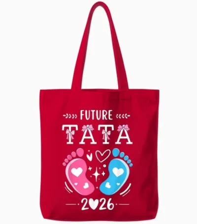 Future Tata 2026 Announcement Pregnancy Future Aunty Announcement Tote Bags - Red