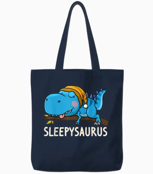 Sleepysaurus Sleepshirt Pyjamas Nightdress Dinosaur Tote Bags in Navy