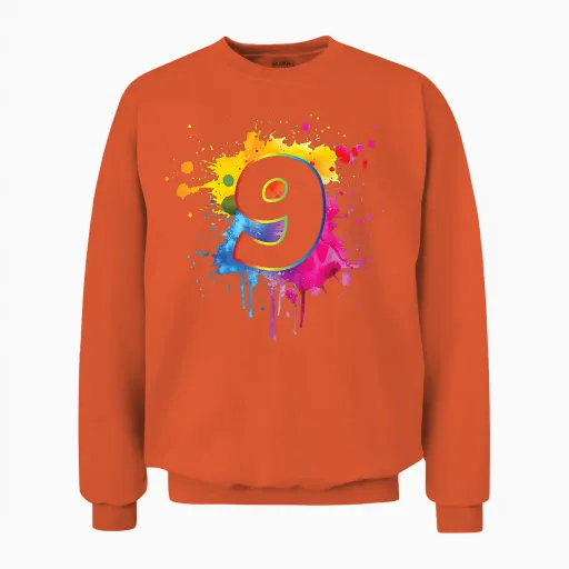 9th Birthday Splash Colour 9 Years Boys Girls Colourful Unisex Sweatshirt - Orange