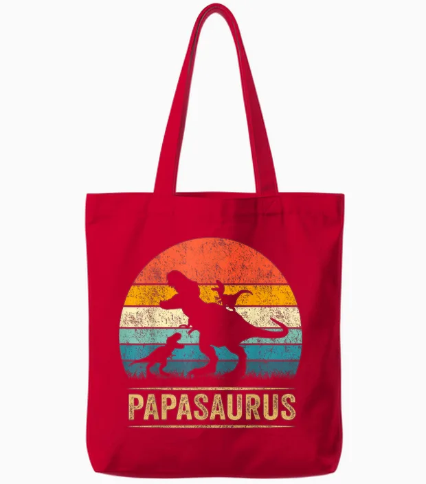 Papasaurus Dinosaur Papa Tyrannosaurus Dino Twin Pack Tote Bags in Red