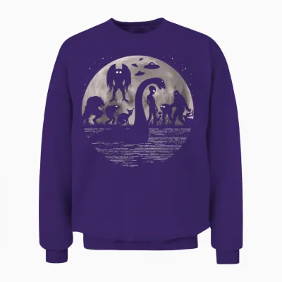 Bigfoot Loch Ness Monster Mothman and Aliens! Funny Cryptid Unisex Sweatshirt - Purple