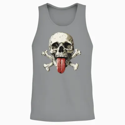 Modern Skull, Tongue Out Pirate Skull T-Shirt, Black, S Unisex Tank Top - Sport Grey