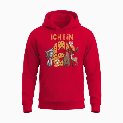 Kinder 6. Geburtstag Waldtiere Wald Tiere Reh Bär Geburtstags Unisex Hoodie - Red