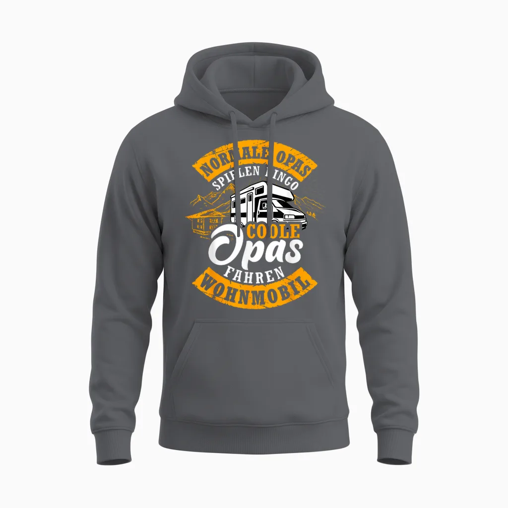 Men's Camper Camping Womo Transit Van Cool Grandpa Driving Caravan T-Shirt, Black, S Unisex Hoodie in Charcoal