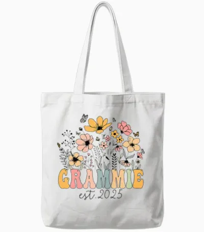Grammie Flower Retro Tote Bags - White