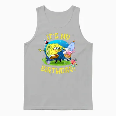 Spongebob It's My 4th Birthday Cake 4 Years Old Spongebob Unisex Tank Top - Ash