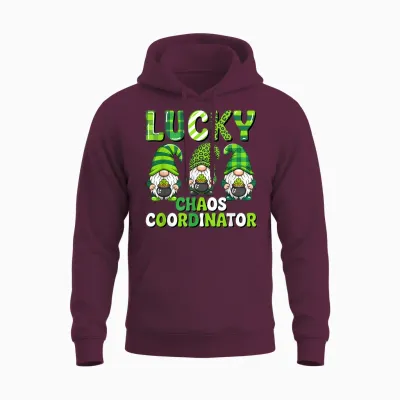 St Patrick's Day - Lucky Shamrock Leopard Gnomes Irish Women Unisex Hoodie - Maroon