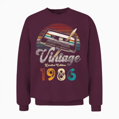 Vintage 1986 Geburtstag 40 Jahre Kassette Bleistift Unisex Sweatshirt - Maroon