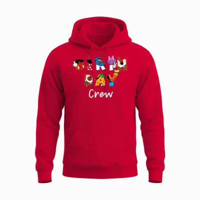 Disney "birthday Crew" Mickey Mouse and Friends Letters Unisex Hoodie - Red