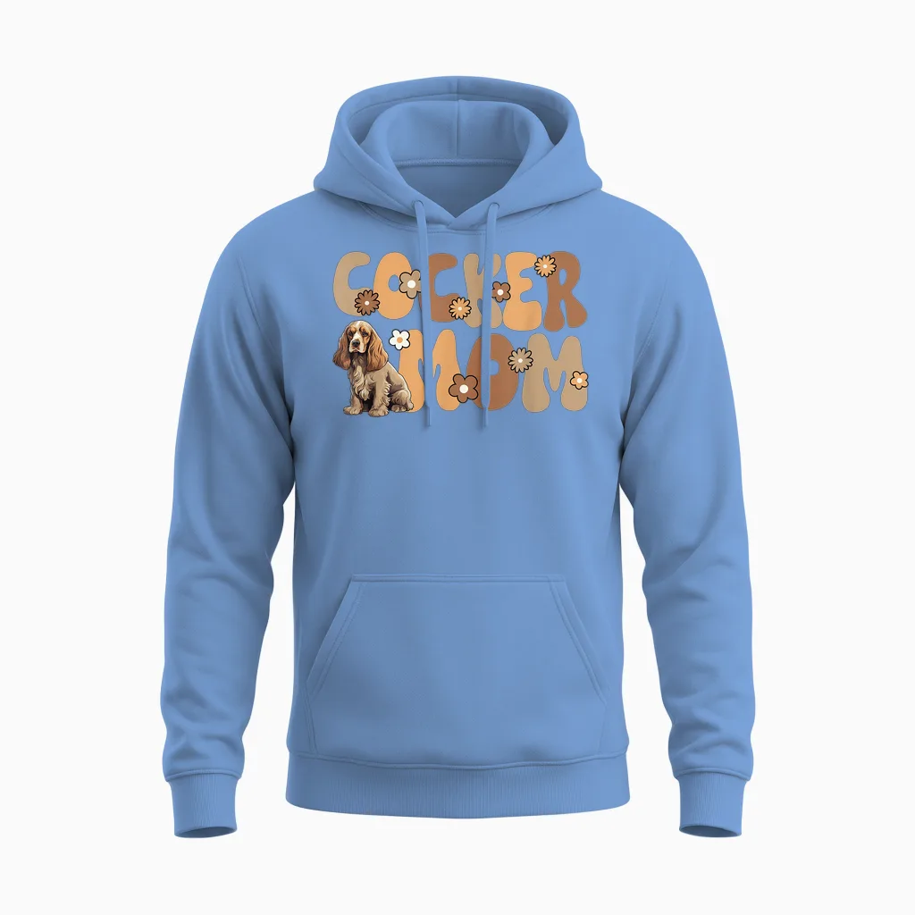 English Cocker Spaniel Groovy, the World's Best Cocker Spaniel Mom Unisex Hoodie in Carolina Blue