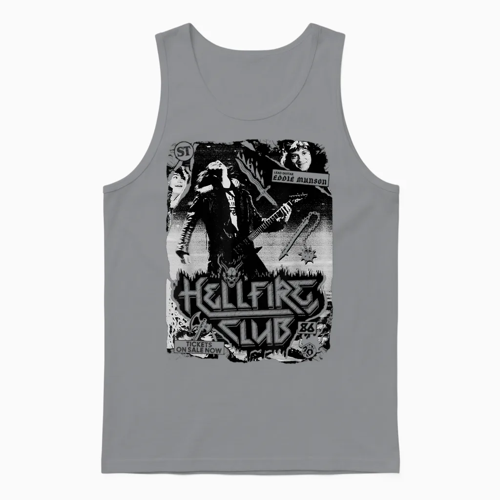 Stranger Things Hellfire Club Poster T-Shirt, White, S Unisex Tank Top in Sport Grey
