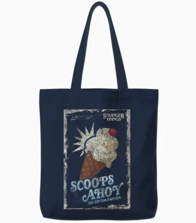 Stranger Things Scoops Ahoy Ice Cream Cone Vintage Tote Bags - Navy