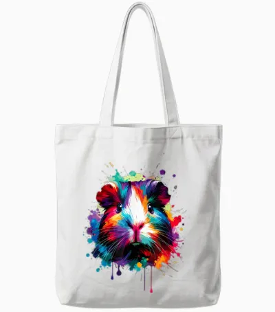 Colourful Splash Art Guinea Pig Lovers Guinea Pig T-Shirt, Black Tote Bags - White