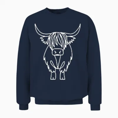 Highland Cow Minimalism T-Shirt, Black Unisex Sweatshirt - Navy