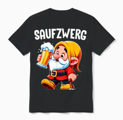 Saufzwerg Funny Beer Carnival T-Shirt, Black Unisex T-Shirt - Black
