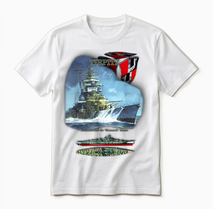 Geschenkidee Schlachtschiff „tirpitz“ T-Shirt, Unisex-Erwachsene, Schwarz, S, Kurzarm Unisex T-Shirt in White