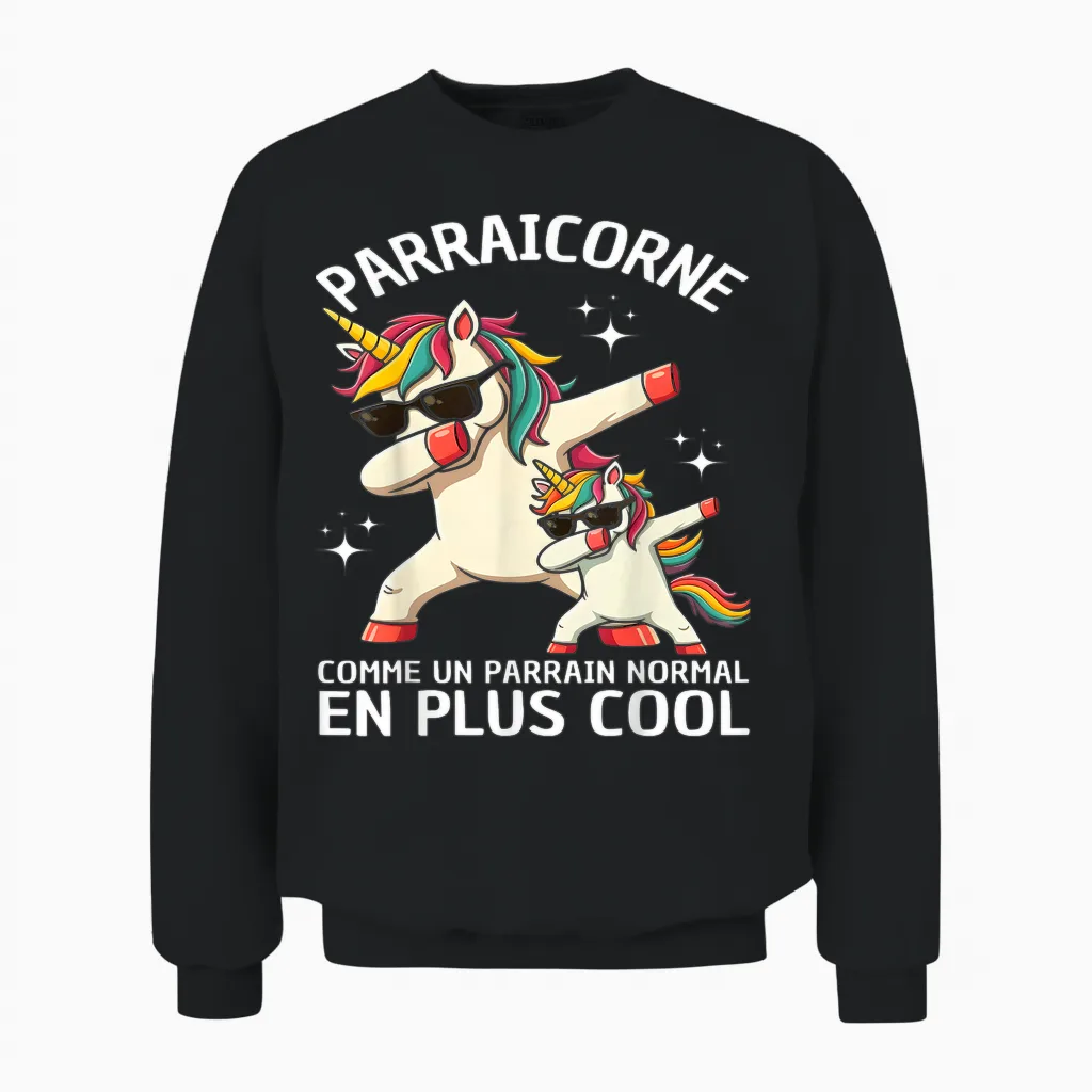 Parraicorne Funny Godfather Gift Unicorn Dab Unisex Sweatshirt in Black