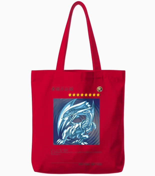 White Dragon Logo Papl1444 T-Shirt, Blue, S Tote Bags in Red