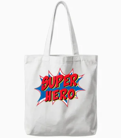 Hero Comic Super Retro Cool T-Shirt, Black, S Tote Bags - White