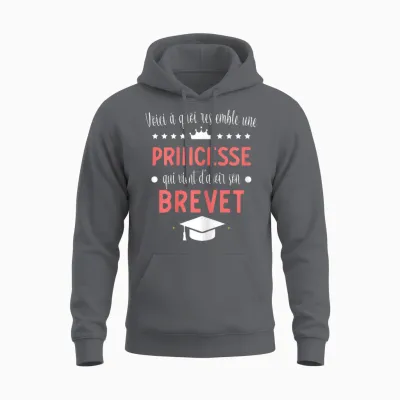 Brevet Collège Princesse Réussite Diplôme Fille Unisex Hoodie - Charcoal