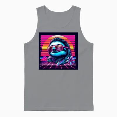 Synthwave Retro 80's Sloth Unisex Tank Top - Sport Grey