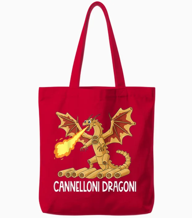 Italienische Brainrot Charaktere Cannelloni Dragoni Tote Bags in Red