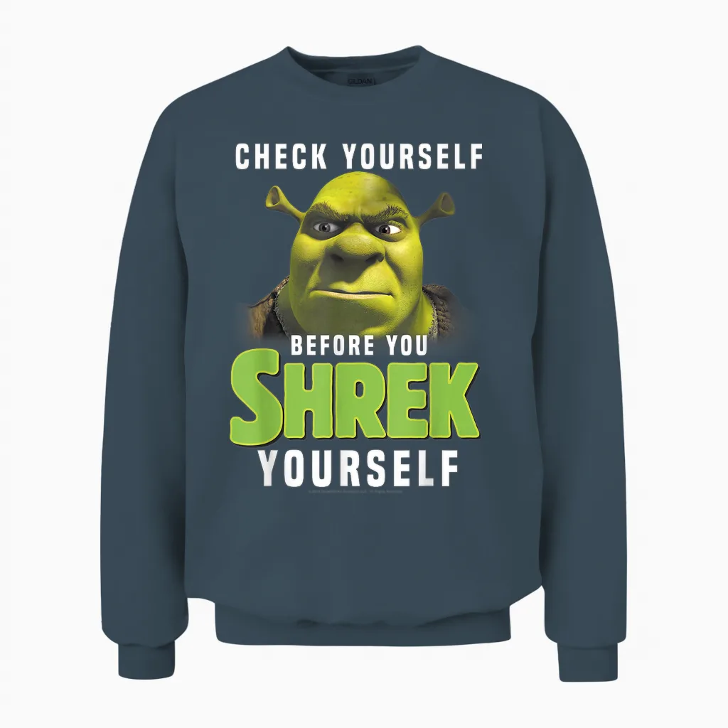 Shrek Check Yourself Before You Shrek Yourself Unisex Sweatshirt in Dark Heather