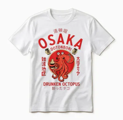 Osaka Japan Dotonbori Drunk Octopus T-Shirt, Black, S Unisex T-Shirt - White