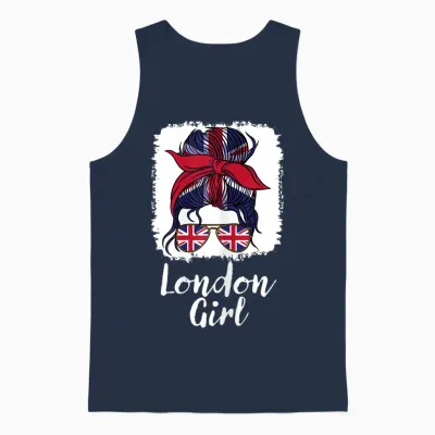 London Girl, London Girls, British Flag Uk Lass T-Shirt, Black Unisex Tank Top - Navy